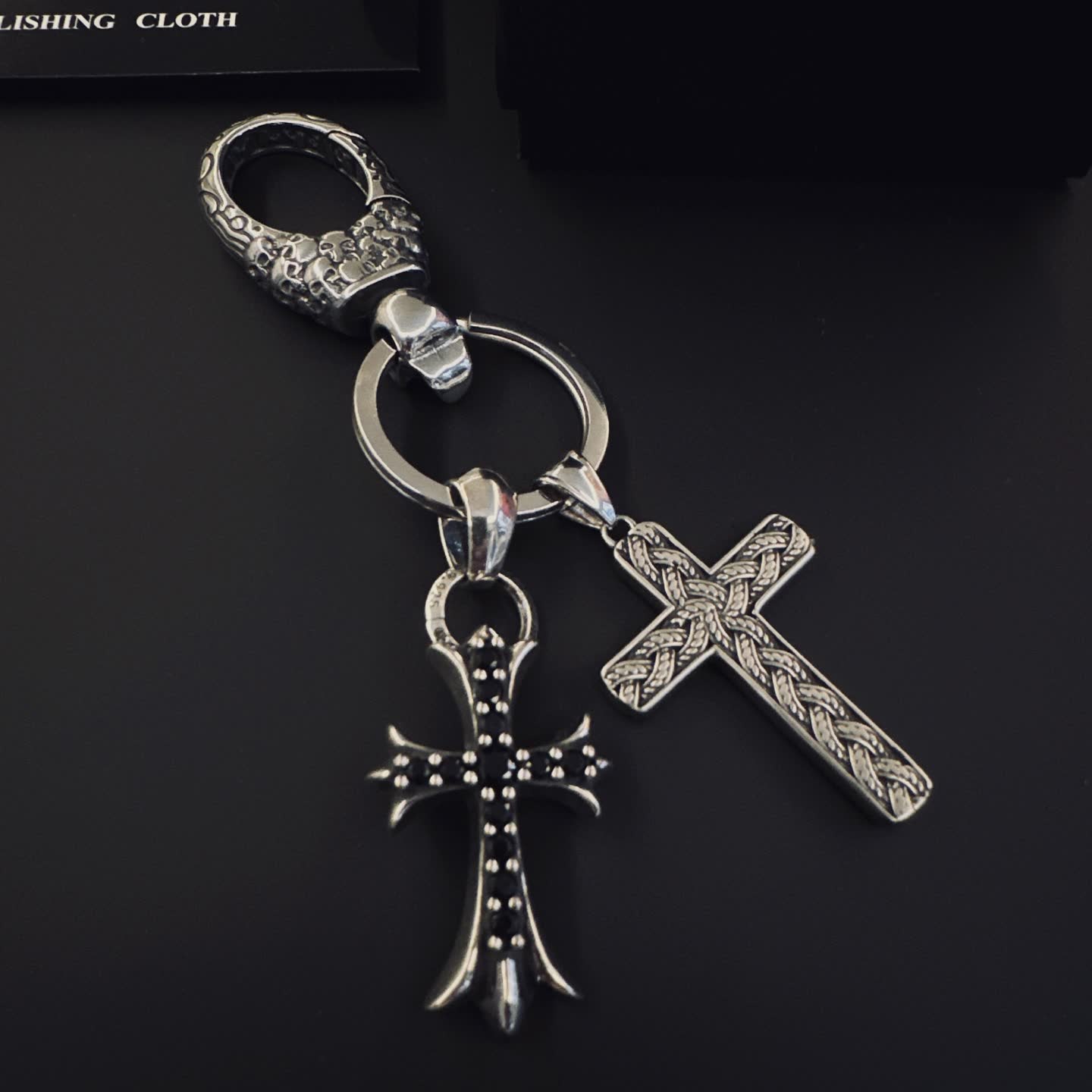 Chrome Hearts Silver Keychain with Cross Charms
